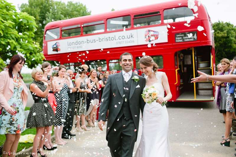 red bus wedding confetti