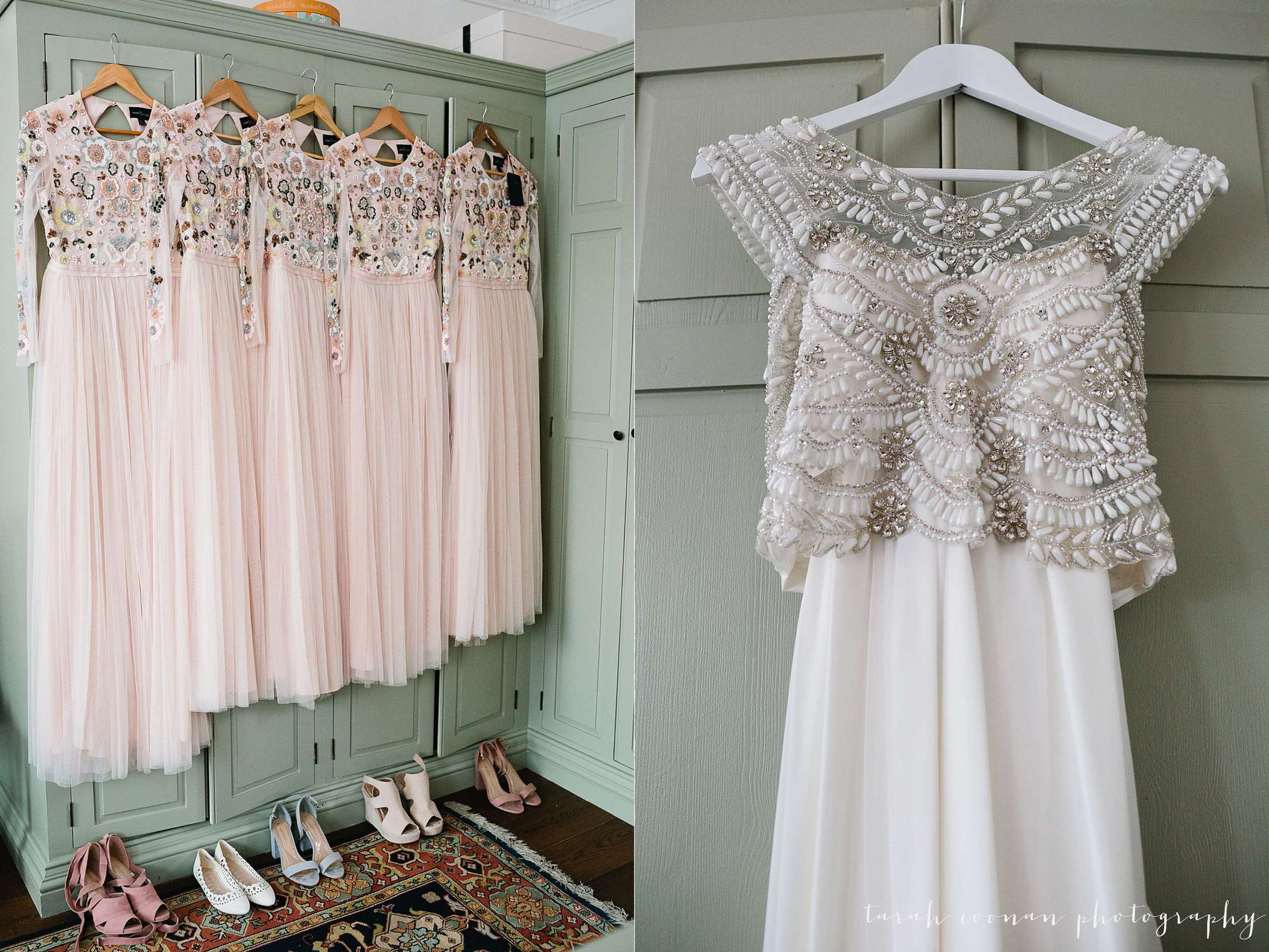 Pink beaded bridesmaid dresses