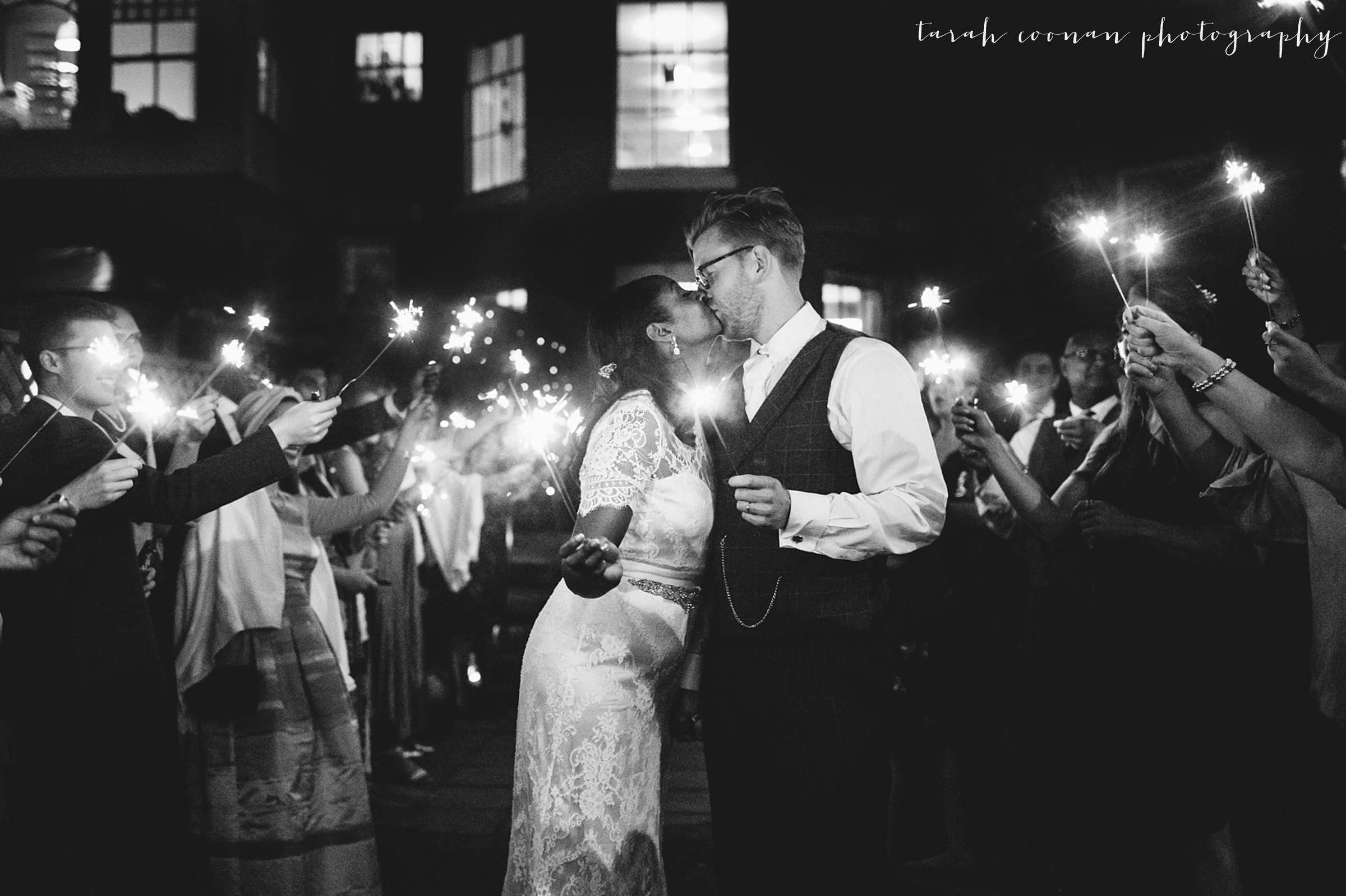 london wedding sparkler kiss
